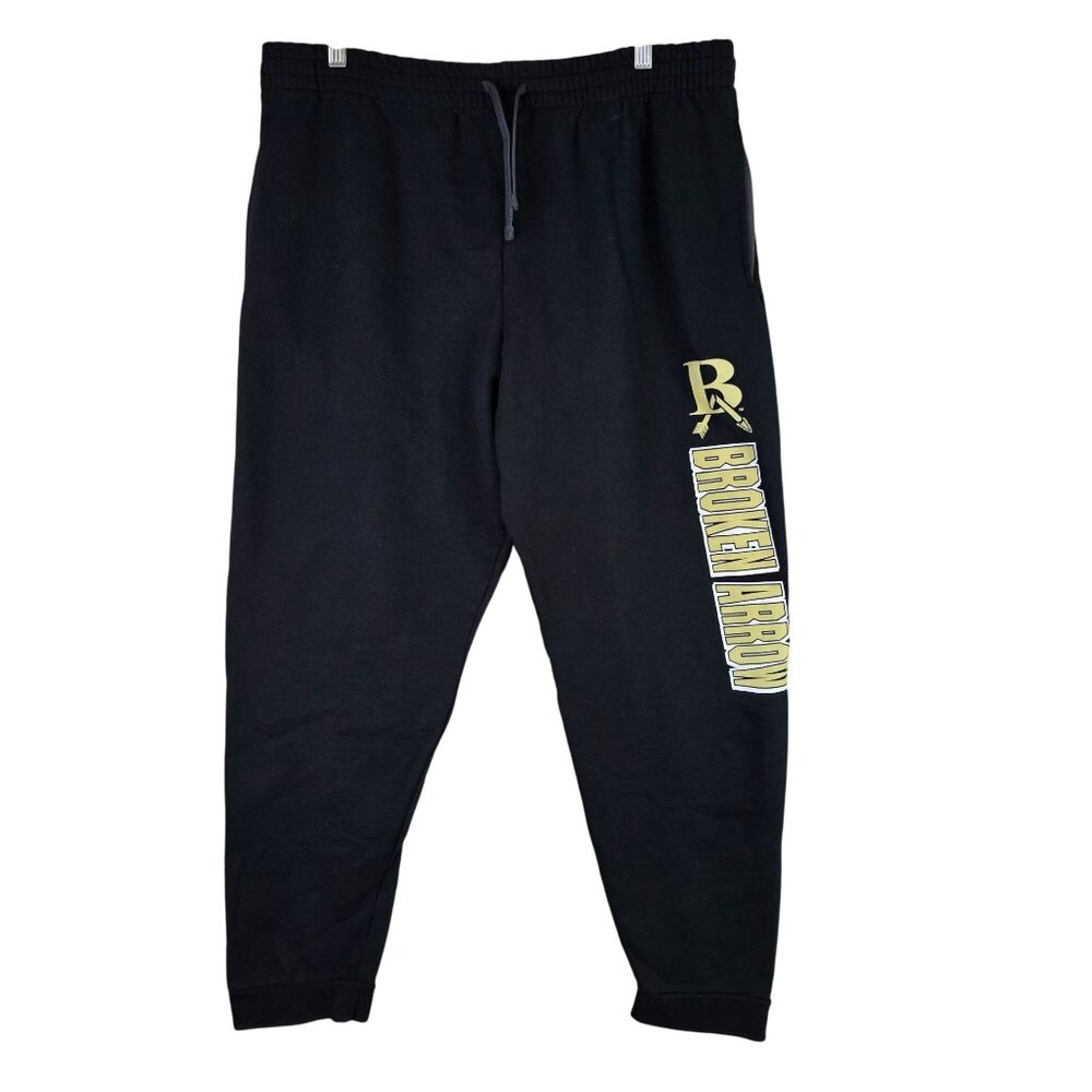 Mens Jerzees NuBlend Black Sweatpants Broken Arrow Cotton Blend Drawstring XL